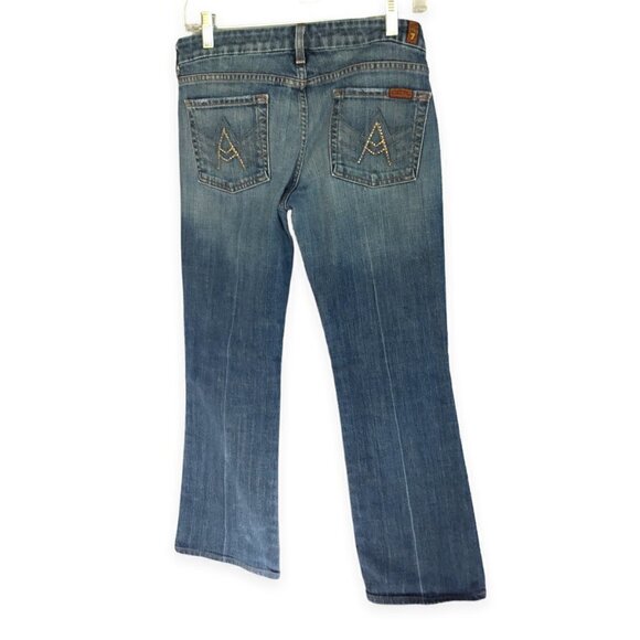7 For All Mankind Jeans Bootcut Women's Sz 29 "A" Pocket Embellished Medium Wash - Picture 2 of 9